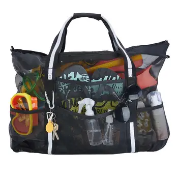 1 Комплект Плажна чанта Mesh bag-тоут с пагон за пътуване на открито Преносима мрежа чанта с цип за фитнес зала, туристически, пикник, хранителни стоки