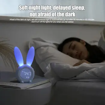 1 Комплект детски будилници с регулируема яркост, сладък дизайн във формата на заек, Акумулаторна батерия alarm clock-часовник за домашно сън