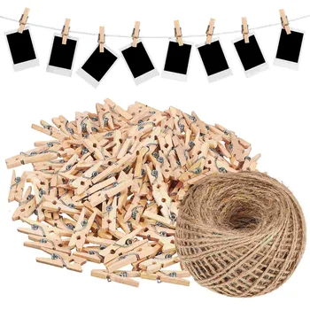 1 Ролка на въжета от коноп, Естествена въже, градински канап с 150 бр. дървени скоби за подарък опаковки САМ Crafts