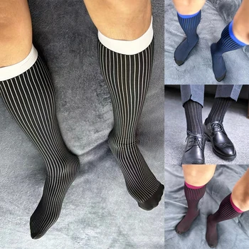 1 Чифт Модни мъжки чорапи в рубчик, Модерни Ежедневни Шарени Дишащи Топли Мъжки Спортни бизнес чорапи, чист цвят 2023