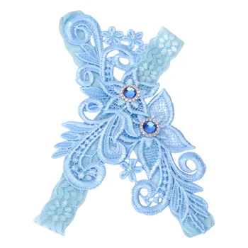 1 Чифт сватбени подвязок булката в западен стил, завързана планински кристал, сватбен декор за крака, флорални орнаменти (светло синьо)