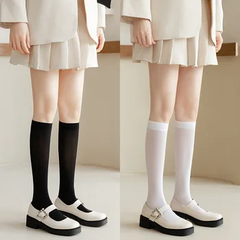 1 Чифт чорапи Jk, дамски чорапи, тънки чорапогащи, дълги, Бели, тънки чорапогащи до прасците, чорапогащи до коляното