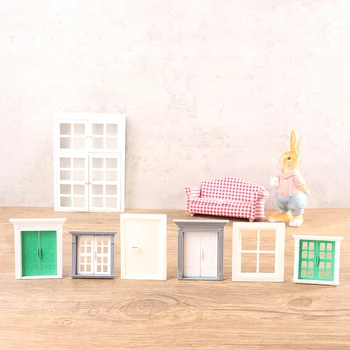 1 бр. Миниатюрен куклена къща, пластмасови врати и прозорци, моделът на Мебели, аксесоари за декор за акредитация на домове, детски играчки за ролеви игри