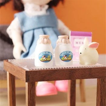 1 комплект (мляко + кошница) Малък куклена къща 1:12, модел напитка за мляко с корзинкой, Интериор за кухня, аксесоари за кукла къща