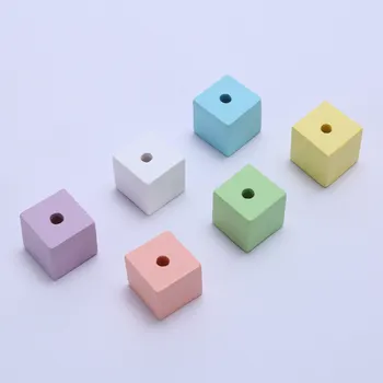 10 бр. Модел Квадратен, дървен Куб, цветни Геометрични естествени мъниста-подпори За бижута направи си САМ