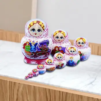 10 броя Дървени Руски гнездене кукли, Сгъваеми Фигурки-орнаменти, Matryoshka