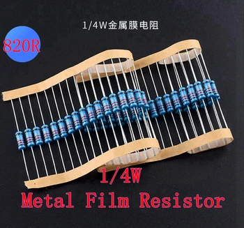 (100шт) 820R Ω 1/4 W Метален филмът резистор 820R Ти 0,25 W 1% ROHS