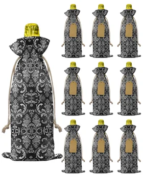 10шт Цвете текстура Абстрактна Ретро чанта за винени бутилки с шнурком Празничен декор за парти Капачки за бутилки вино за Подарък