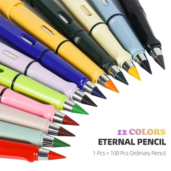 12 Цвята Стираемый Вечен молив със сменяеми върха от сплав, без мастило, цветен молив за рисуване, арт инструмент, ученически пособия