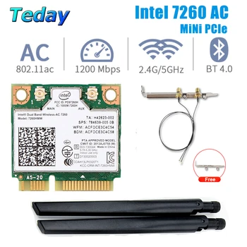 1200 Mbit/s Intel 7260 Mini PCIE WiFi Мрежова карта, Безжична Двухдиапазонная 7260HMW Bluetooth, 802.11 WiFi Адаптер ac Антена За Работния Плот