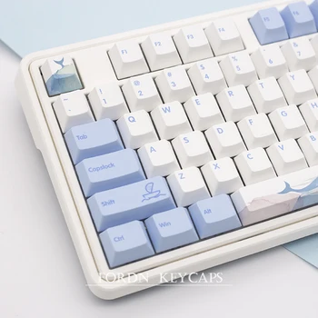 129 Клавиши Ocean Wave Theme PBT Keycaps За геймърска механична клавиатура Сублимационный Череша Профил на Синьо-Бял keycap custom направи си САМ