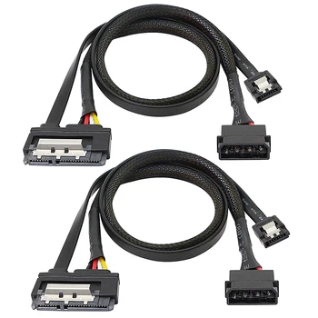 2 Бр Кабел за предаване на данни SATA 6G, удължителен кабел SATA Power 2-В-1 жак LP4 IDE за свързване на до SATA 15П с 7-пинов конектор Serial ATA III