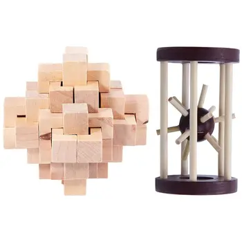 2 елемента Дървени Пъзели Логически играчки-игри: 1 бр. една цяла пъзел и 1 бр. Логически пъзел с капаче във формата на Тетракайдекаэдра