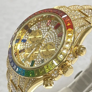 2022 Луксозни Маркови Златни часовници в стил хип-хоп, Мъжки Модерен часовник с Розови диамантен пръстен, Водоустойчив Smart-часовници, Напълно Стоманени Спортни часовници, Мъжки