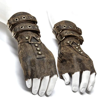 2022 Нови Средновековни Аксесоари за Cosplay на Хелоуин, Ръкавици без пръсти, Steampunk, Ретро, Защита на китката, Мъжки ръкавици с нитове и Катарама
