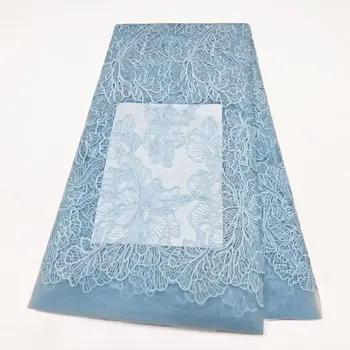 2023 Висококачествена Френска Тюлевая Лейси кърпа със сини Искри в Африка Сетчатое Дантела 5 ярда Нигерийски дантелени платове за булчински на шиене