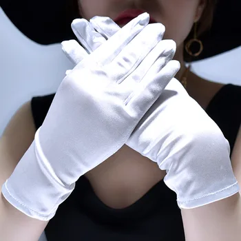 2023 Дамски официални вечерни ръкавици, Обикновена сатенени Ръкавици с един пръст, с къси пръсти, Сватбени ръкавици за младоженци, Аксесоари за cosplay