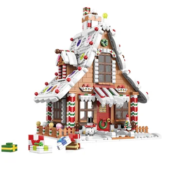 2023 Зимни селски коледна сцена, Коледен Човечето къща, строителни блокове, модел за деца, играчки за подарък