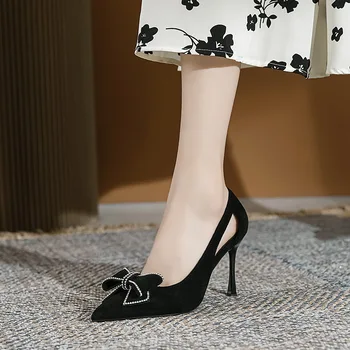 2023 Летни Дамски обувки на висок ток с остър пръсти, нос и Ключалката, Офис дамски обувки на висок Ток, Модерни велурени Сладък Дамски обувки