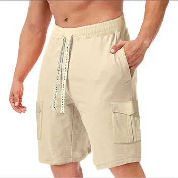 2023 Мъжки Спортни шорти за съвсем малък, Когато Градинска дрехи, обикновена памучни панталони с цип с дължина до коляното с джоб, M-3XL