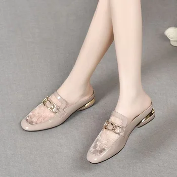 2023 Нови Обувки Baotou, Дамски лятна Връхни дрехи, Модни Обувки от окото на материал на ниски токчета, фини обувки на дебелите обувки от мека кожа