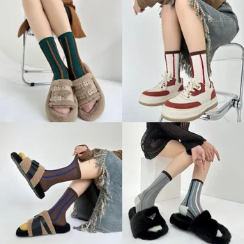 2023 Нови тенденция на чорапи за мъжете и жените, два начина на носене на вертикални райета, Модни Памучни чорапи със средна дължина