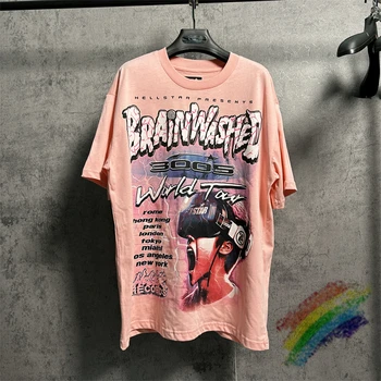 2024ss, Тениска Hellstar World Tour За мъже И Жени, Ежедневни розова тениска, Тениска Оверсайз