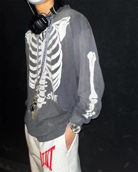 23SS Градинска Дрехи, Нов Стил, Стираемая тениска с костите на Скелета, 