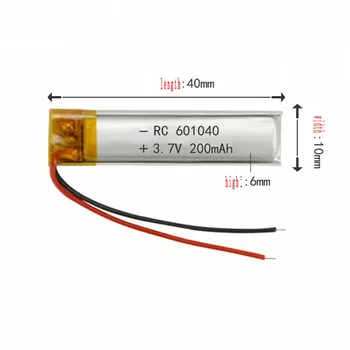 3,7 На 200 ма 601040 Литиево-полимерна батерия Jst-Ph 2Pin 2.0 За СМАРТ ЧАСА MP3 GPS MP4 кабел за зареждане БЛОК МОБИЛЕН POWER BANK