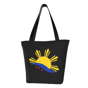 3 Звезди и Слънце Флаг Филипините Хранителни стоки торби за пазаруване от платно С принтом, чанти за пазаруване през рамо, чанти голям капацитет