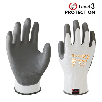 3 Чифта Бели работни ръкавици, устойчиви на гумата, Ръкавици за работа със стъкло HPPE Против Cut Safety Предпазни Ръкавици EN388 4342B