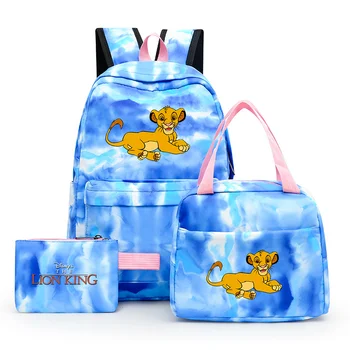 3 бр. Цветни Раница Disney The Lion King Simba, от Ежедневните Училищни чанти за Ученици-тийнейджъри, Комплекти Пакети за обяд
