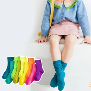 3 чифта детски чорапи, обикновена зимни чорапи за деца, памучни терлици до средата на прасците, Пролетно-есенни ежедневни чорапи за деца от 1 до 12 години