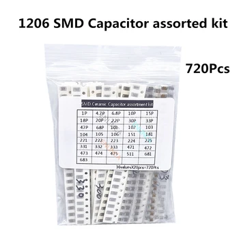 36 стойности 1pF-10uF Набор от електронни кондензатори SMD 1206 Керамични кондензатори в продуктовата гама на 22PF 47PF 22NF 100NF 2,2 icf 4,7 icf 0603 0805