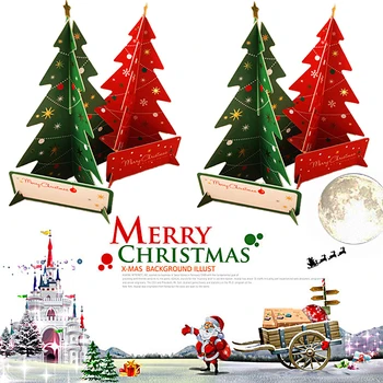 3D Коледна Елха Поздравителна картичка Изискани Празнични подаръци, Картички с Ръцете си Зелено Коледно Дърво, пощенска Картичка ръчно изработени Коледна Поздравителна Картичка