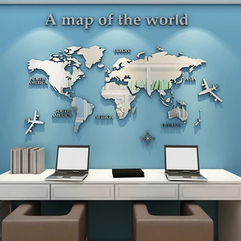 3D Триизмерна Стикер на стената, Акрилна Карта на света, на Стикер на Стената на Хола, Стикер за стена, Тапети за Работния Плот, Домашен Декор