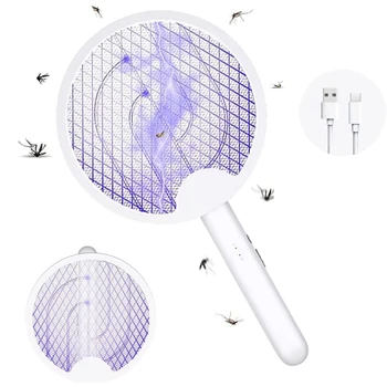 4 В 1 Новият Мухобойка От комари USB, Акумулаторна, За унищожаване на комари, Въртяща се На 180 ° Сгъваема Електрическа Ракета От насекоми, Репеллентная Лампа