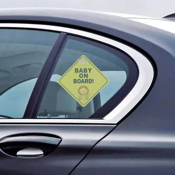 4 бр. Стикер с изображение на дете на борда и животни с вендузата към прозореца на колата е Жълт, Предупредителен знак за безопасност, Аксесоари за безопасно шофиране
