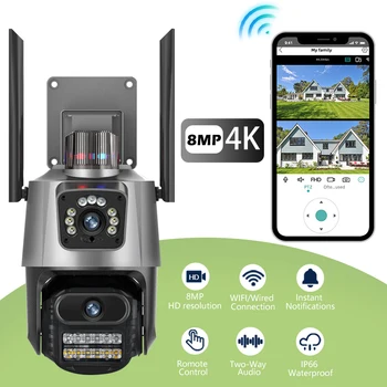 4k 8mp Wifi Smart Surval Помещение, Двухобъективный Водоустойчив монитор Полицейска светлинна аларма Ip-защитата на сигурността