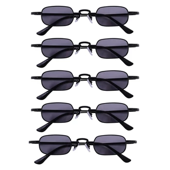 5X Ретро пънк очила, прозрачни квадратни слънчеви очила, Дамски Ретро слънчеви очила, мъжки Метални рамки-Черно и черно-сив