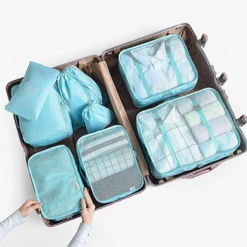 8 бр./компл., чанти за съхранение на багаж голям капацитет за опаковане на кубчета Облекло, бельо, козметични чанти, организатор за пътуване, чанта за тоалетни принадлежности