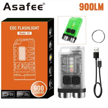 Asafee Mini Dual Light Преносим ключодържател 900 Лумена с UV-двойна глава, Водоустойчив флуоресцентно фенерче, лампа за бързо зареждане