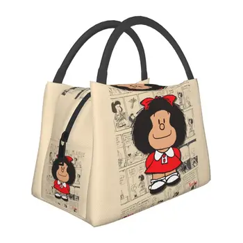 Bolsa de almuerzo против aislamiento térmico para mujer, bolsa de almuerzo reutilizable de dibujos animados de cómic Quino para el
