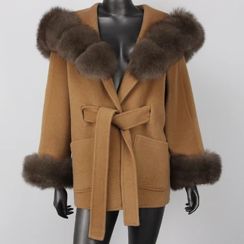 CXFS 2023, Зимата е топло дамско яке с качулка и шал яка от естествен лисьего кожа, Безплатна версия, вълна палто от естествена вълна, Луксозен модерен градинска облекло