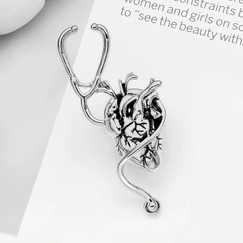 Catuni Стетоскоп Сърцето Креативна Брошка на Жени за д-Р Емайл Метал в Гърдите Икона на Раница Медицински Украса на Подарък