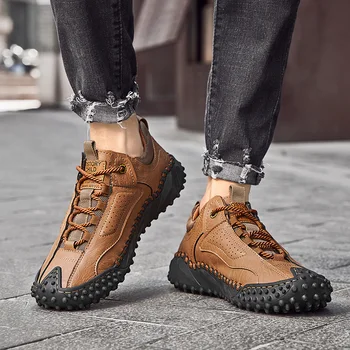 Demisezonnyj, нестандартен, модерен мъжки ежедневни обувки от кожа, дантела, Тенденция обувки, Стръмни лоферы на равна подметка, Дизайнерски обувки за мъже с Високо качество