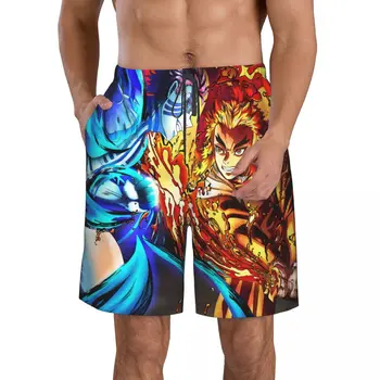 Demon Slayer Rengoku VS Akaza Плажни Панталони За Мъже 2023 Лятна Плажни дрехи, Бански с ниска талия