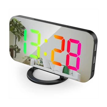 Digital alarm clock RGB Цветен Дисплей с голям екран, Интелигентен Огледален аларма, показване на дата за украса на стаята, черен