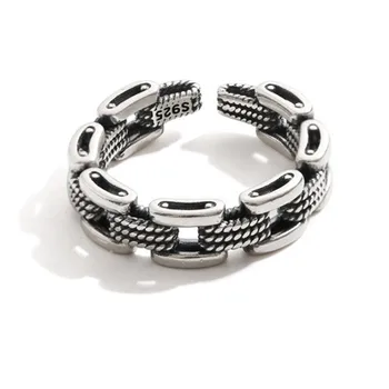 FoYuan Сребърен Цвят, Кух пръстен с веригата, Открывающееся, Корейски Дизайн, Ретро-Произведено Стар пръстен за Плетене на Веригата, Персонални бижута