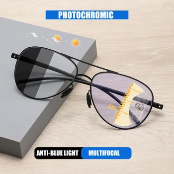 HUYING Бързи фотохромичните многофокусные очила за четене, мъжки прогресивно пилотни очила с защита от синя светлина